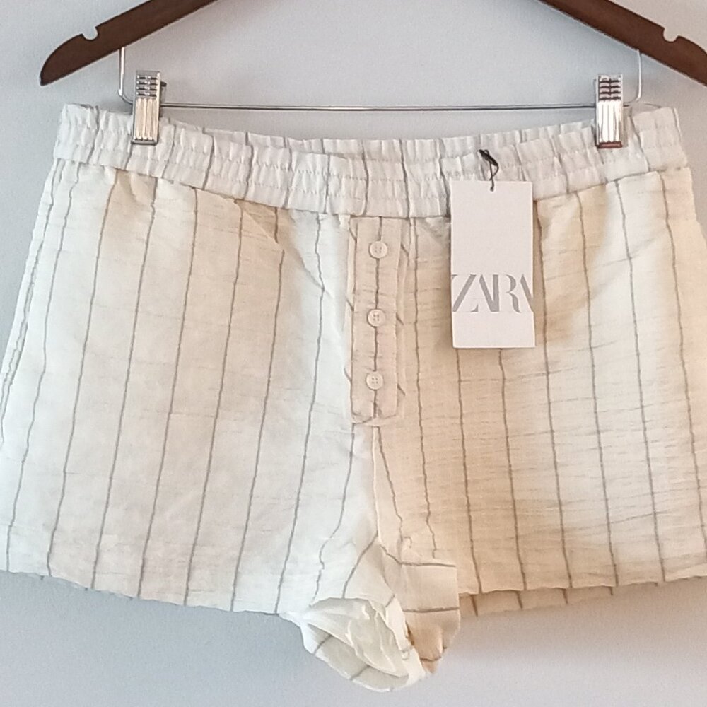 ZARA NWT cream striped shorts - Picture 2 of 10